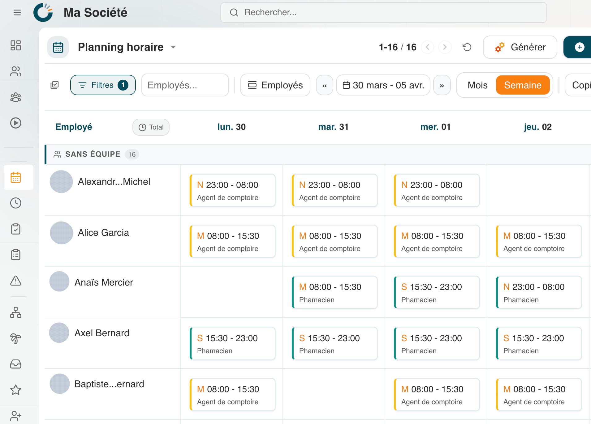 Planning horaire